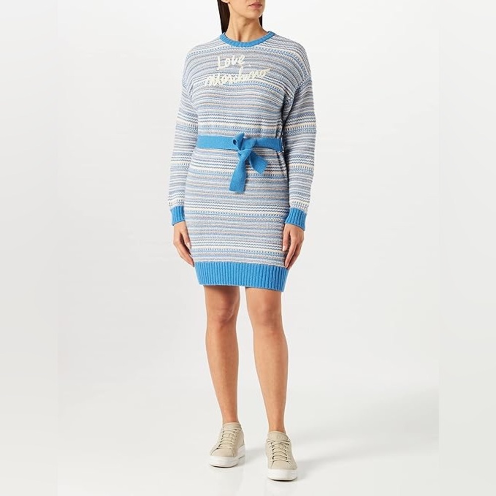 Love Moschino Logo Striped Sweater Dress